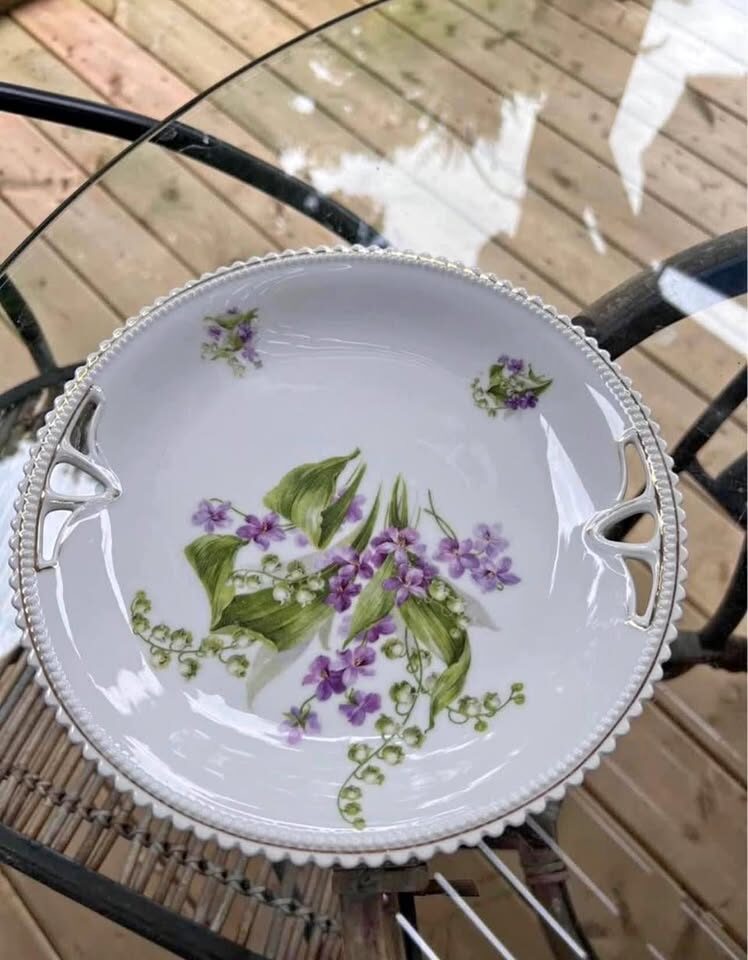 Antique P.K. Silesia Hand-Painted Porcelain Plate with Handles (WWI Era).