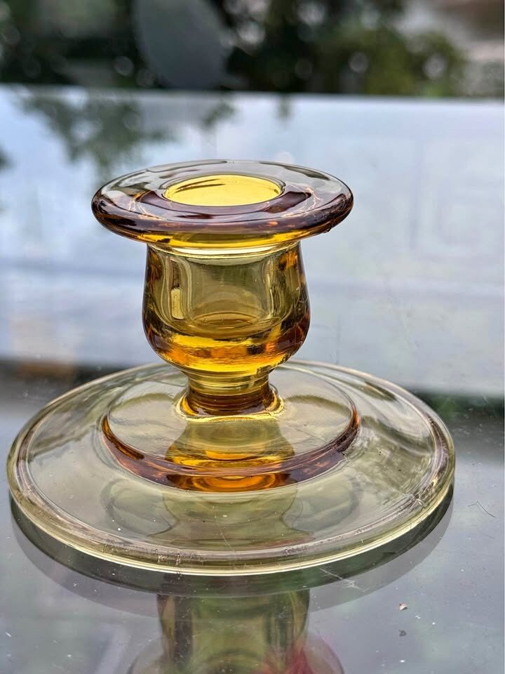 Vintage Amber Glass Candlestick Holder