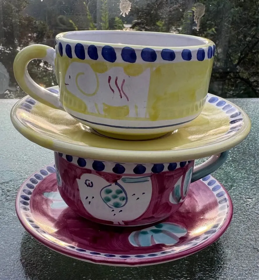 Vintage Italian Pottery Jumbo Cappuccino Cups & Saucers (Set of 2) - photo 8