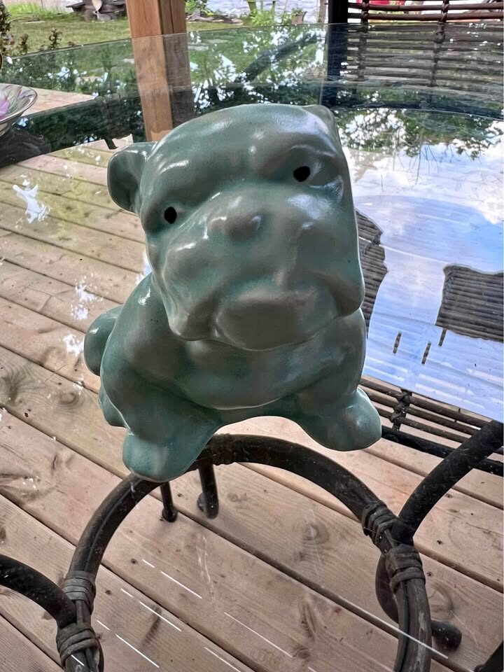 Vintage Morton Pottery Turquoise Bulldog Planter - 1940s Art Deco Ceramic