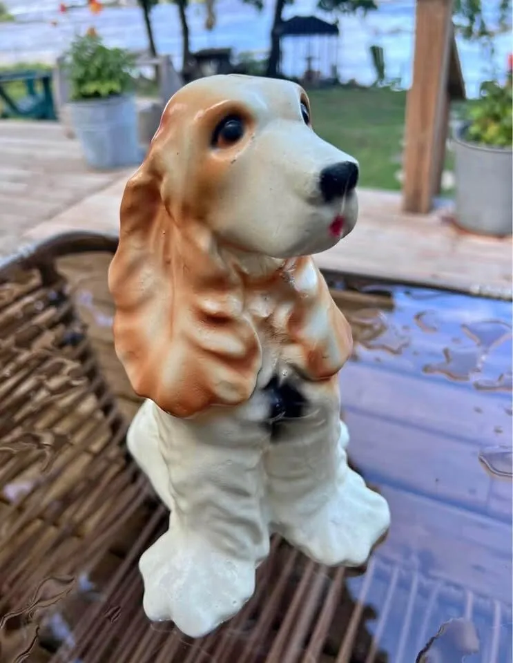 Vintage Chalkware Cocker Spaniel Coin Bank 1940s Carnival Prize - photo 1