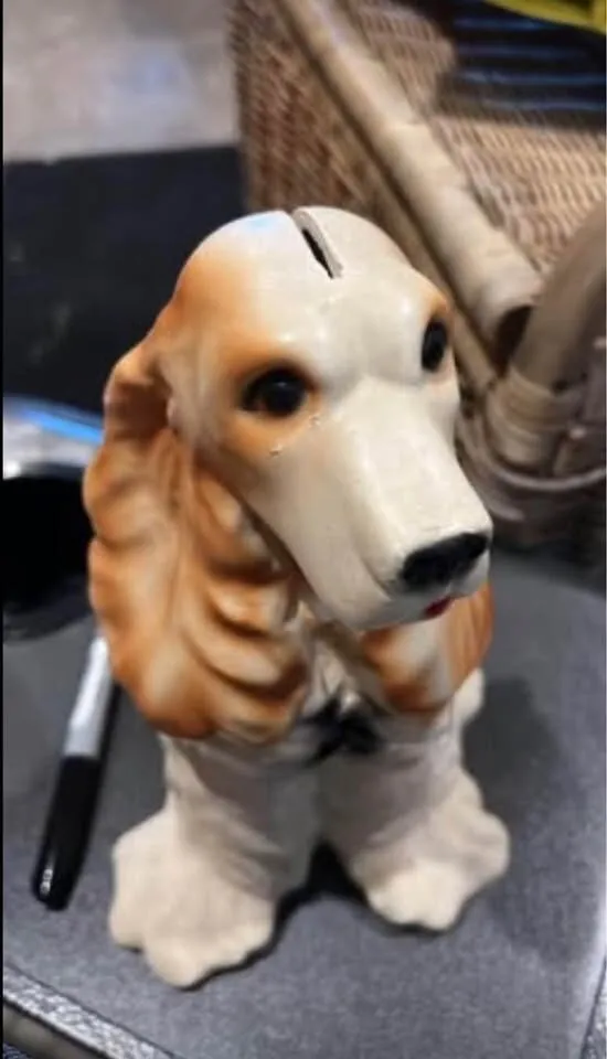 Vintage Chalkware Cocker Spaniel Coin Bank 1940s Carnival Prize - photo 7