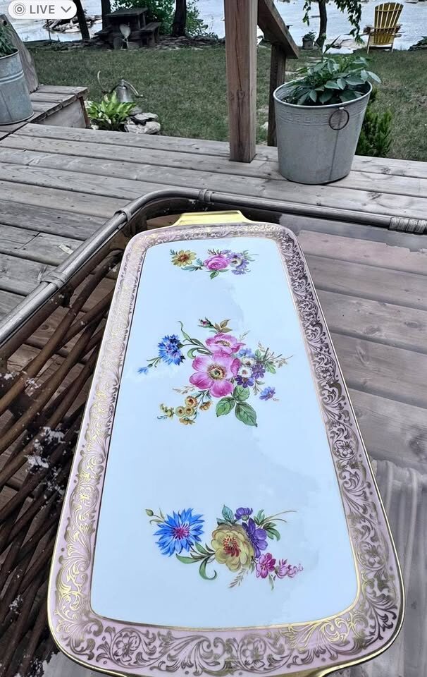 Vintage Alka Kunst Alboth & Kaiser Bavaria Floral Porcelain Tray with Gold Handles”