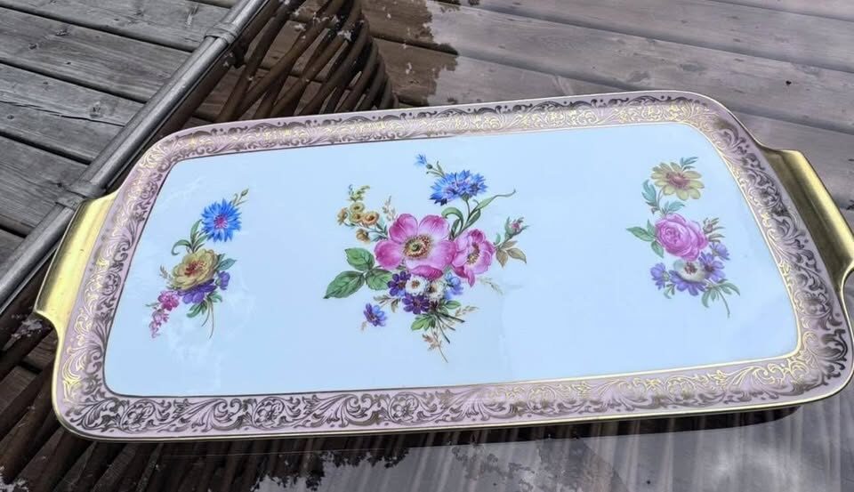 Vintage Alka Kunst Alboth & Kaiser Bavaria Floral Porcelain Tray with Gold Handles” - photo 2
