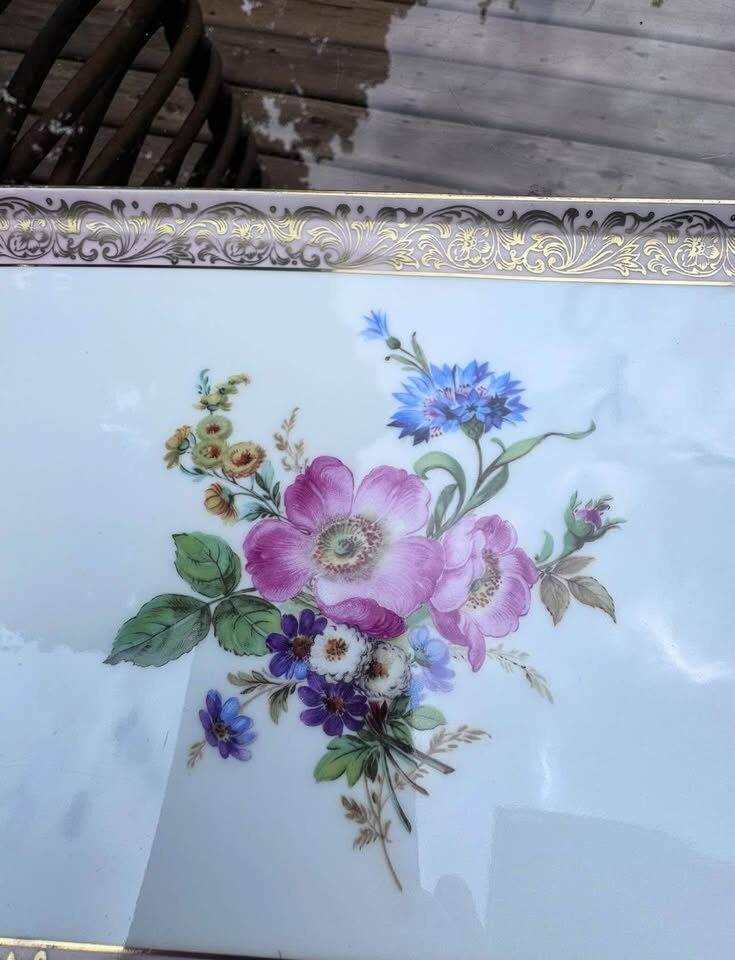 Vintage Alka Kunst Alboth & Kaiser Bavaria Floral Porcelain Tray with Gold Handles” - photo 3