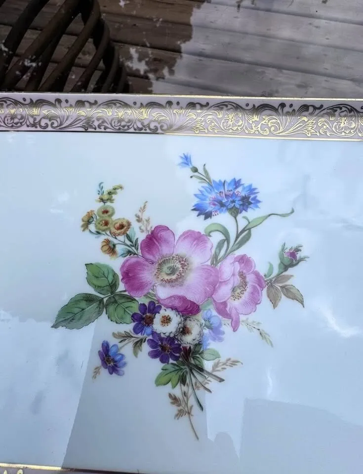 Vintage Alka Kunst Alboth & Kaiser Bavaria Floral Porcelain Tray with Gold Handles” - photo 3