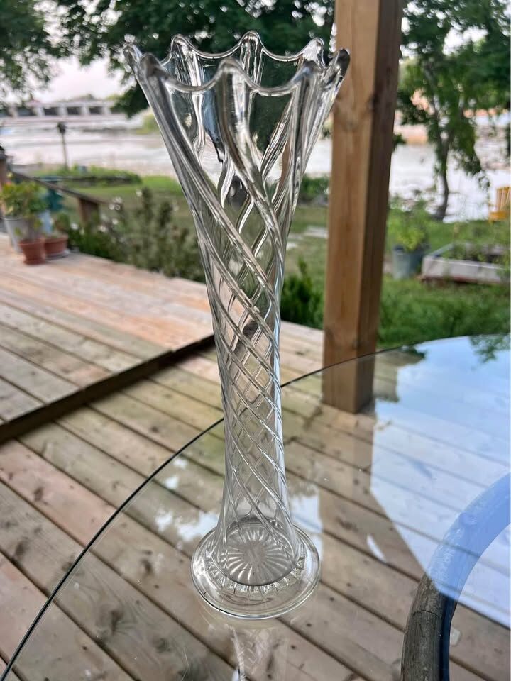 Antique Dugan "Spiralex" Clear Swung Glass Vase - 1900s