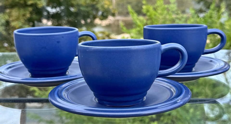 Vintage Pfaltzgraff "Terrace Blueberry" Cup & Saucer Sets - Made in USA (Set of 3)