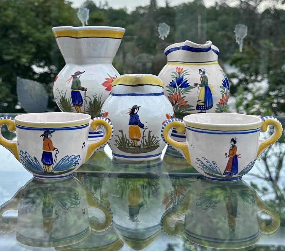 6-Pc Vintage Quimper Pottery Set French Faience Cider/Coffee Service