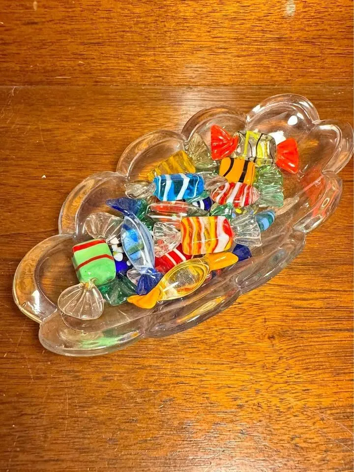 Vintage Murano Glass Candy Collection & Pressed Glass Dish - Mid-Century Modern Decor - photo 1