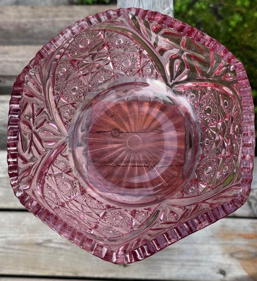 Vintage L.E. Smith Pink Carnival Glass Bowl - Quintec Pattern (stamped S) - photo 4