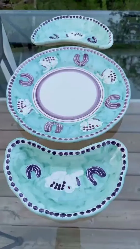 Vintage Vietri Campagna "Rana" Frog Charger Platter & Crescent Mezzaluna Salad Plates - Set of 3 - photo 1