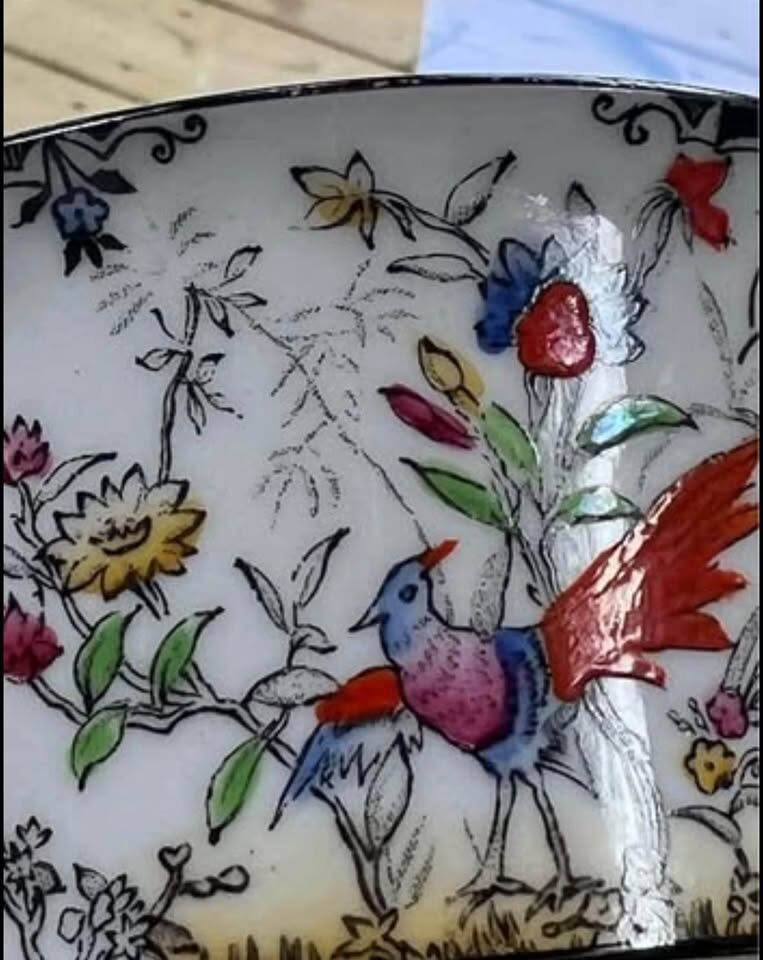 Vintage Melba Bone China Creamer & Sugar Bowl Set - Chinoiserie Bird Pattern - photo 3