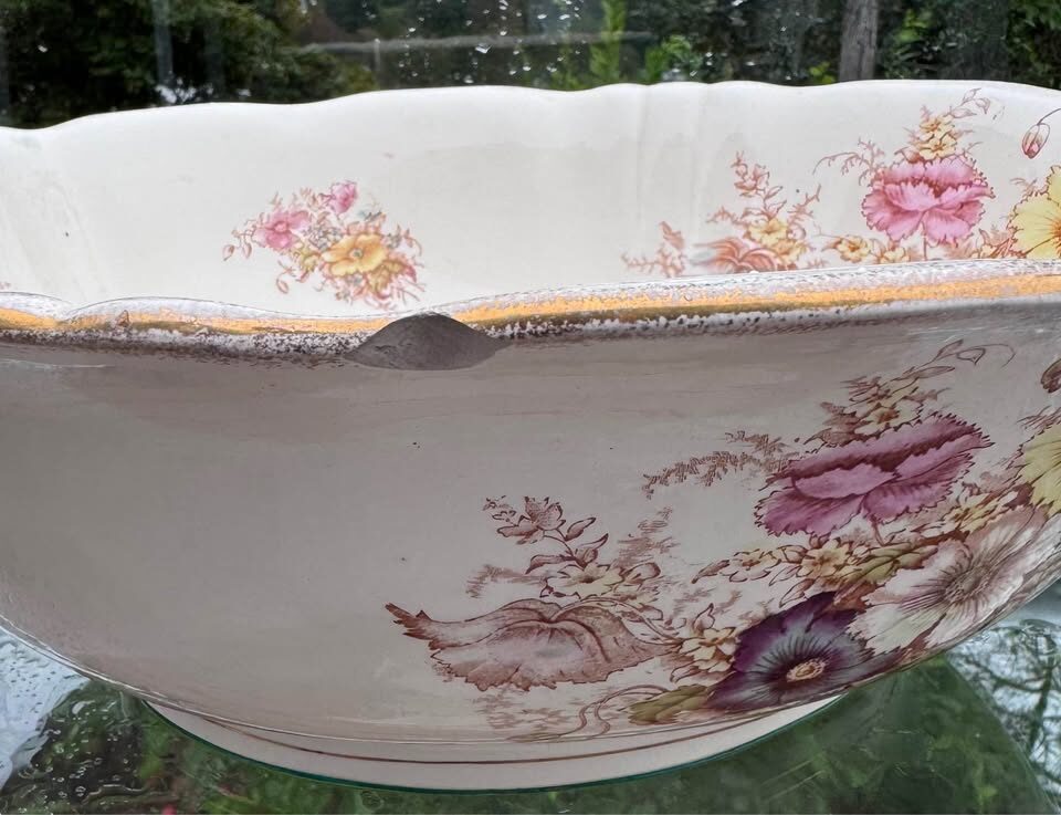 Antique S. Fielding & Co. (Crown Devon) Victorian Floral Wash Basin Bowl 1880-1913 - photo 10