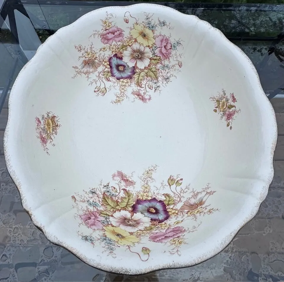 Antique S. Fielding & Co. (Crown Devon) Victorian Floral Wash Basin Bowl 1880-1913 - photo 7
