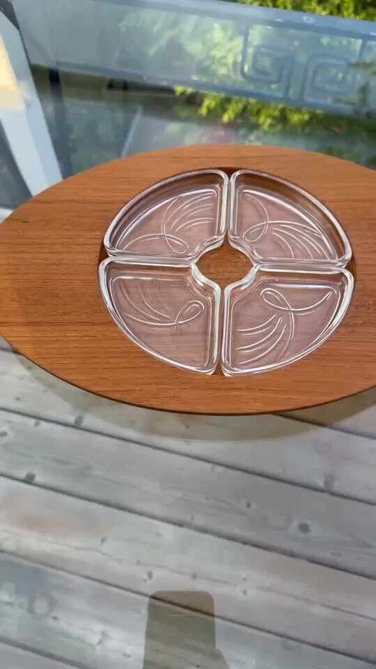 Vintage Mid-Century Modern Japanese Bentwood & Glass Condiment Tray