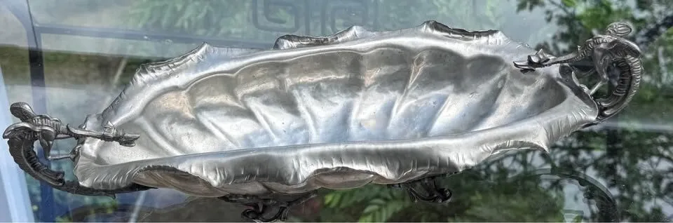 Vintage 1970s Italian Pewter Leaf Centerpiece Bowl (Peltro 95%) - photo 2