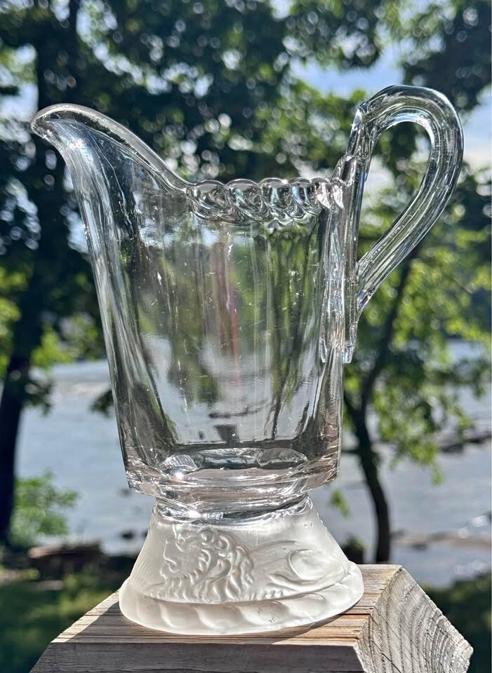 Pair of Vintage "Three Face" & "Frosted Lion" Glass Creamers (Reproductions)