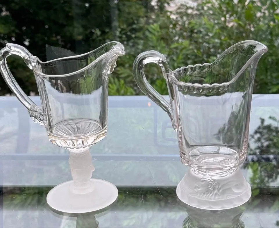 Pair of Vintage "Three Face" & "Frosted Lion" Glass Creamers (Reproductions) - photo 8