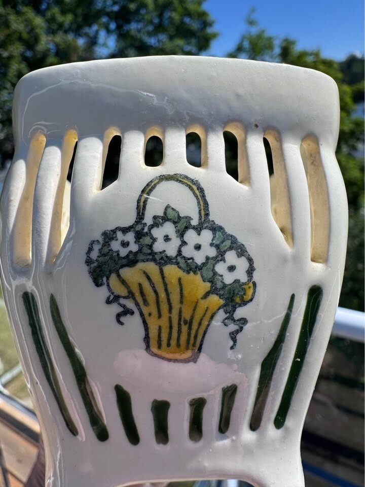 Vintage Reticulated Ceramic Basket Bowl - Mid Century Hand Painted - photo 6