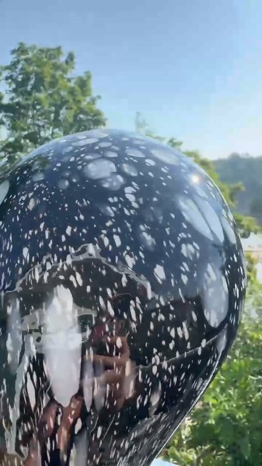 Vintage 1970s Pop Art 17.5" Hand-Blown Mottled Black Glass Teardrop Vase