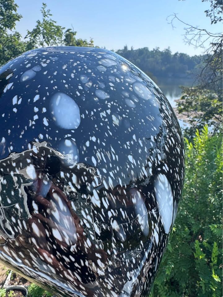 Vintage 1970s Pop Art 17.5" Hand-Blown Mottled Black Glass Teardrop Vase - photo 8