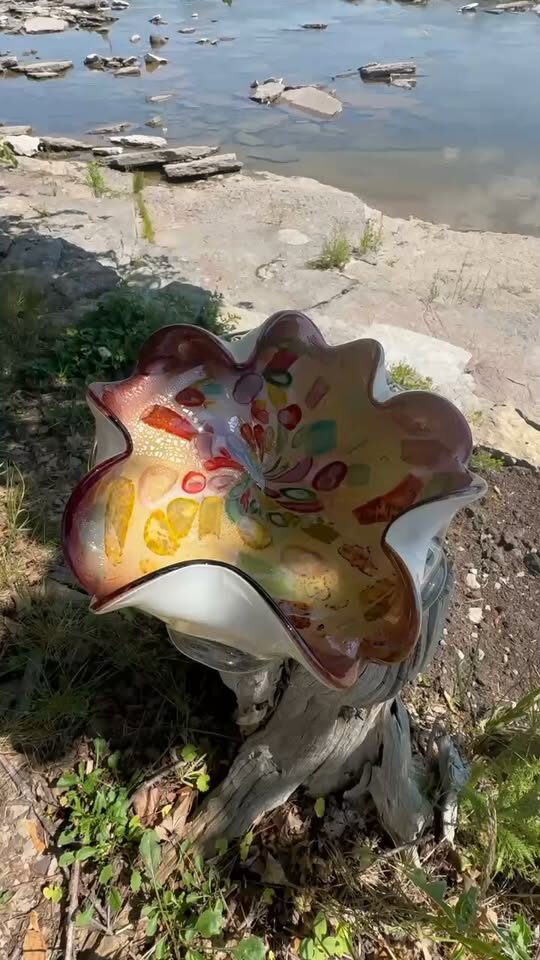 Vintage Murano Glass AVEM Bizantino Bowl.- Tutti Frutti 1950s (Label Fragment)