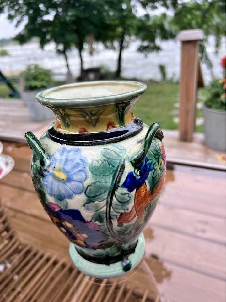 Vintage 9" Glazed Pottery Vase - Made in Japan (Circa 1930s)