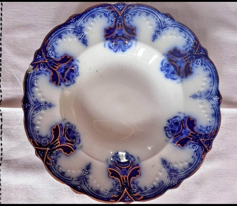 Antique Flow Blue Clarence Plate by Wood & Son, c.1891 - Victorian Era, Royal Semi Porcelain